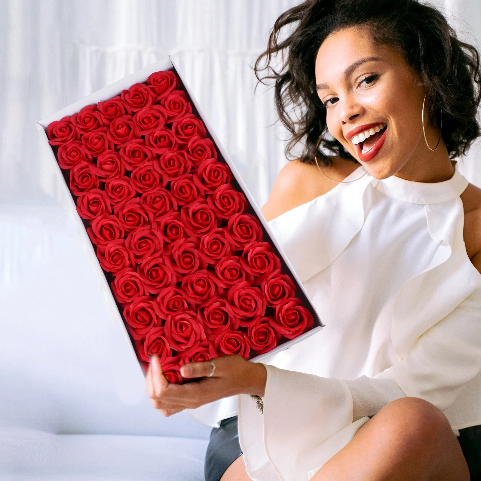 

50 Pcs Rose Petals Bouquet of Soap Artificial Flower Decorate Home Decoration Surprise Gift Red Festival