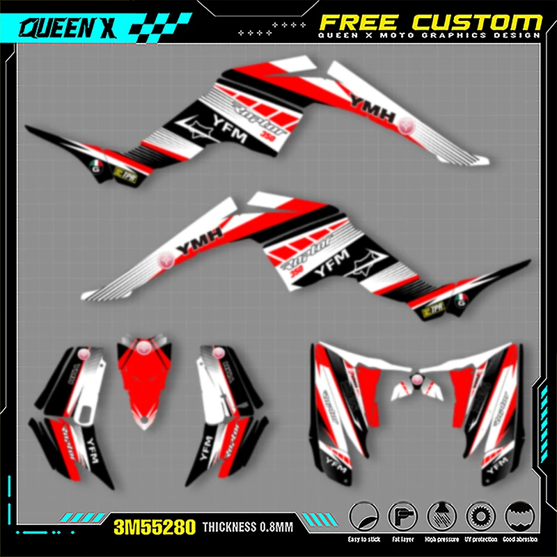 

Queen X MOTOR For YAMAHA RAPTOR350 2004-2005 2006 2007 2008 2009-2014 Full Fairing Motorcycle Graphics Decals Stickers Kits 003