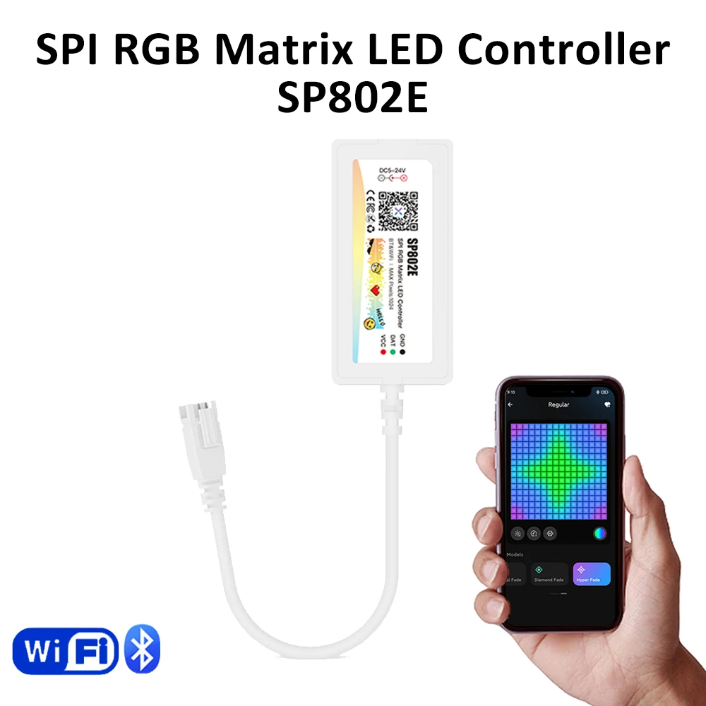 

SPI RGB Matrix LED Controller Panel Animation BanlanX Music Wifi APP Wireless Control iOS Android DC5-24VW2812B UCS1903 SP802E