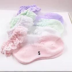 Summer Mesh Thin Cotton Girl Socks with Ruffle Lace Flower Princess Transparent Anti-slip White Stitch Socks for Kids Newborn