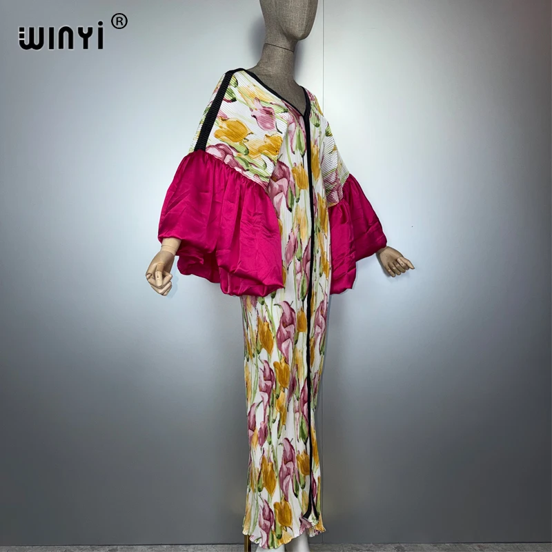 WINYI Geplooide elastische slanke jurk casual beach cover up moslim vrouw kaftan abaya dubai luxe lange down boho avondjurk