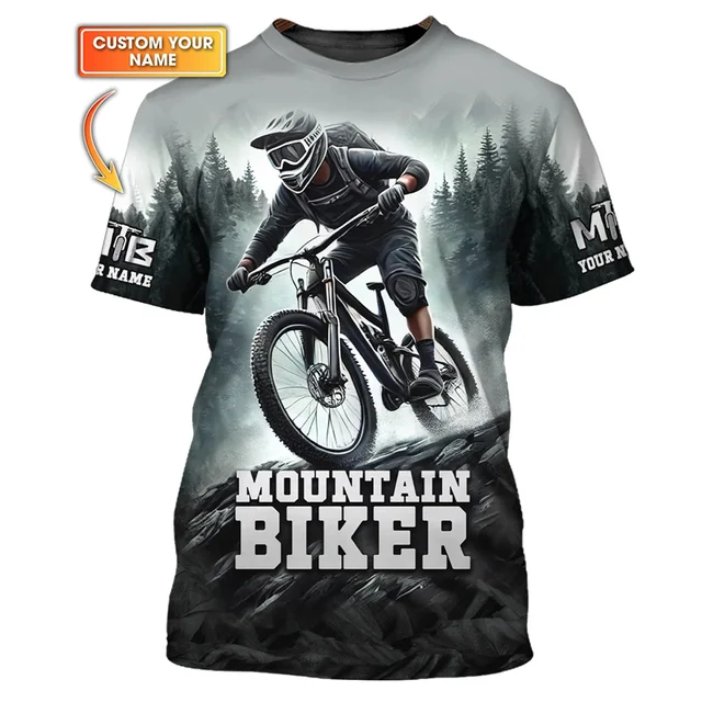 Camiseta gráfica de mountain bike masculina, nome personalizado, camisetas de ciclismo, esportes, manga curta, verão, gola redonda