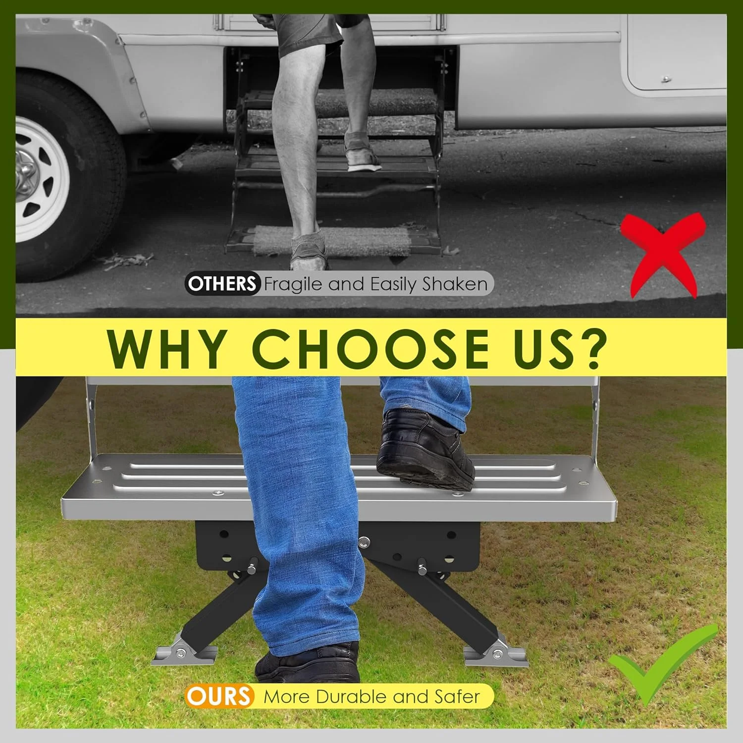 Heavy Duty RV Entry Step Stabilizer Foldable Ground Support Jacks Easy To Install Campers Step Jack Camping Car Accessory