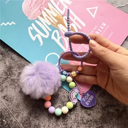 Key Tags Hair Ball Keychains Couple Gifts Colorful Beads Car Keychain Diy Keychain Accessories Small Fresh Hanging Key Chain