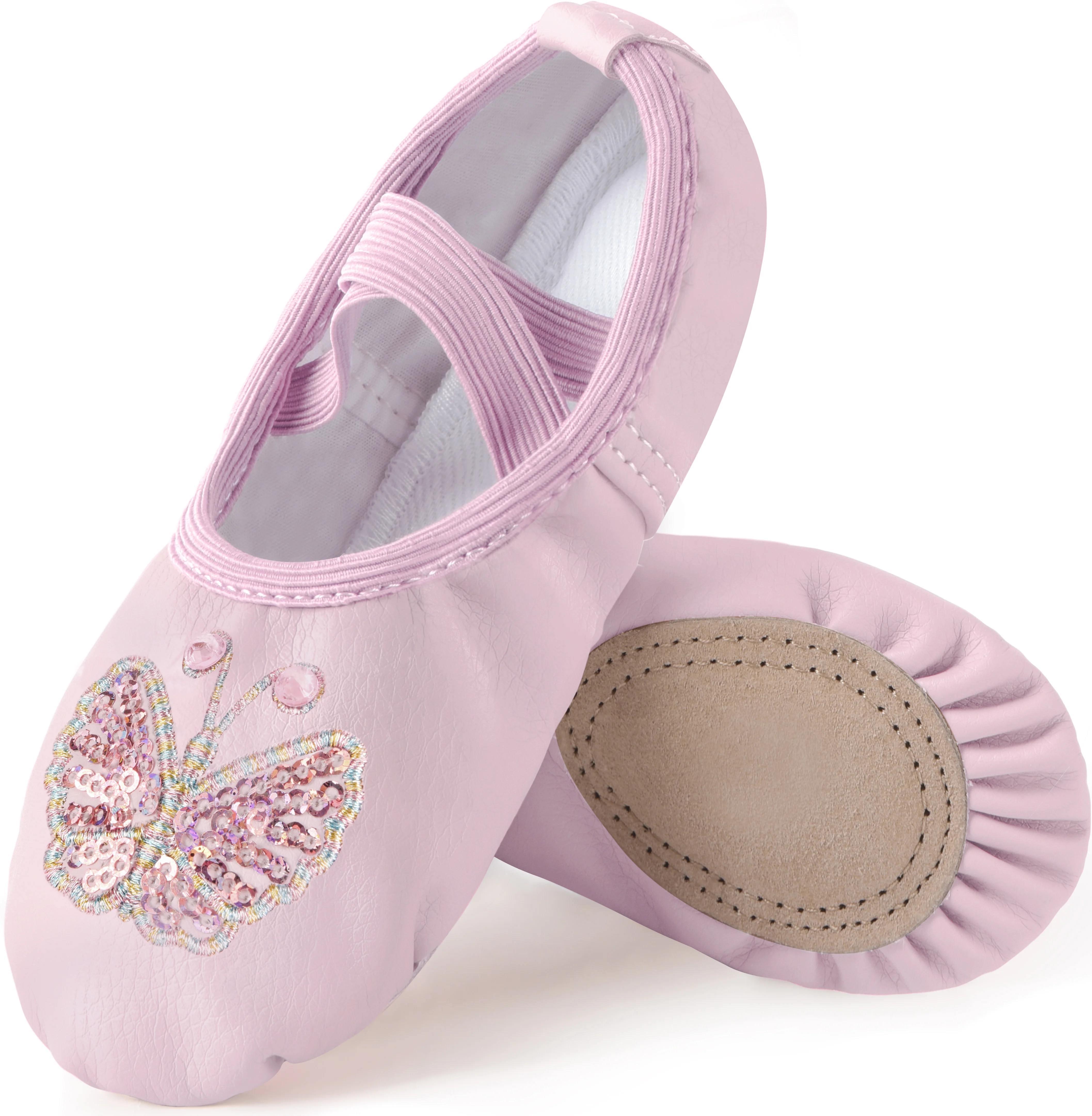 Girls Ballet Leather Shoes Split-Sole No-Tie Yoga Slippers for Dancing(Toddler/Little Kid/Big Kid)