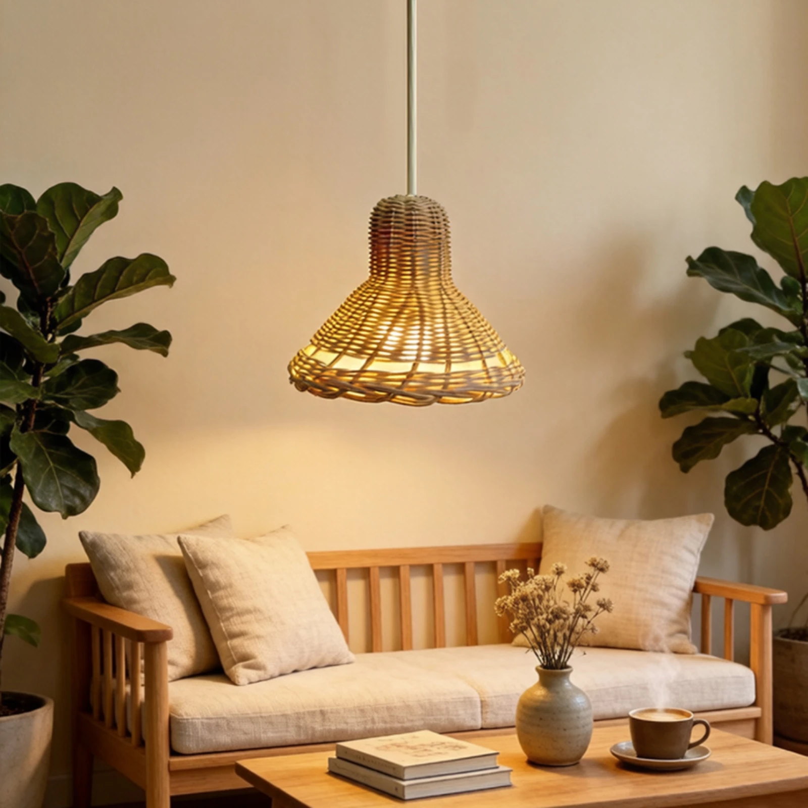 Wicker Pendant Shade - Handwoven Rattan Pendant Shade Bohemian Rattan