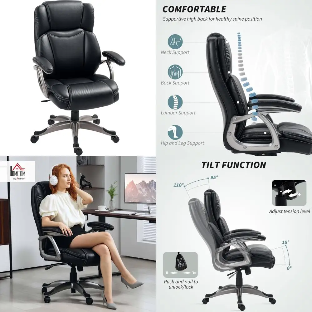 executive pu leather swivel chair with tilt, adjustable height for high back desk comfort