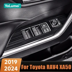 Car Window Glass Lift Switch Button Trim Cover For Toyota RAV4 XA50 2019 2020 2021 2022 2023 2024 Hybrid Interior Accessories