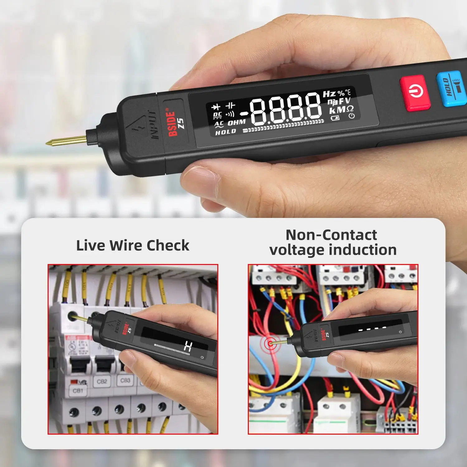 BSIDE New Voltage Detector Tester Non-contact Smart Electric Pen NCV Live Wire Continuity Test Ohm Hz DC AC Digital Multimeter