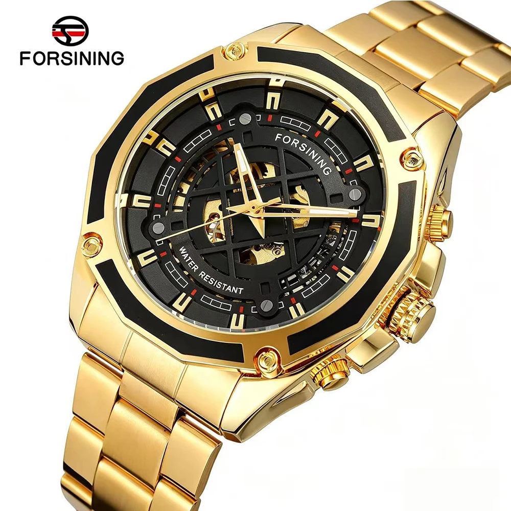 

FORSINING Royal Luxury Golden Men Watches Waterproof Hollow Automatic Mechanical Watch Stainless Steel High-end Retro Male Clock