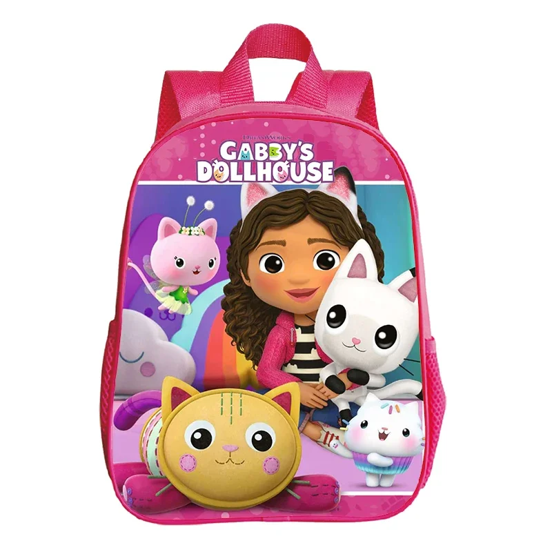 Gabby's Dollhouse Backpack for Kids, mochila escolar para crianças, bolsa fofa dos desenhos animados, pacote pequeno, presentes de volta à escola, rosa, 12"