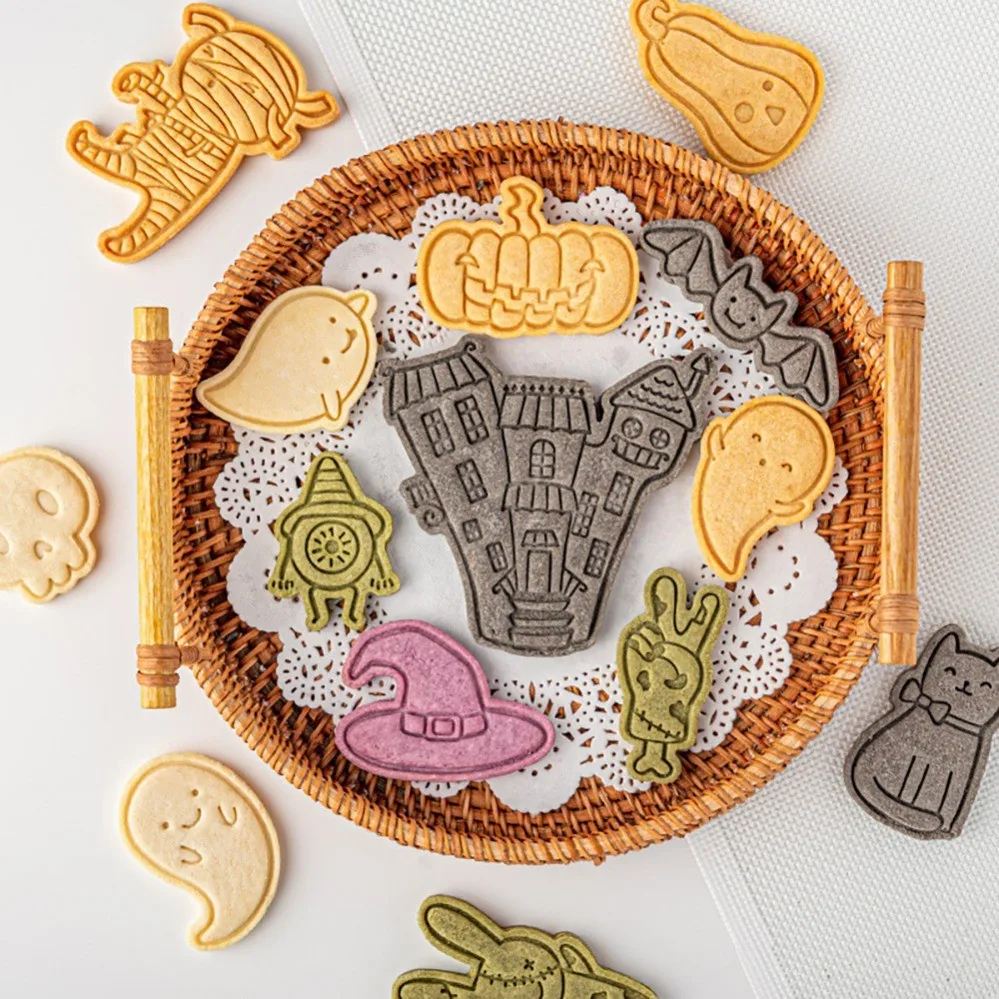 Cartoon Halloween Ghost Mummy Cookie Cutters Pressable Biscuit Mold DIY Kitchen Baking Pastry Bakeware
