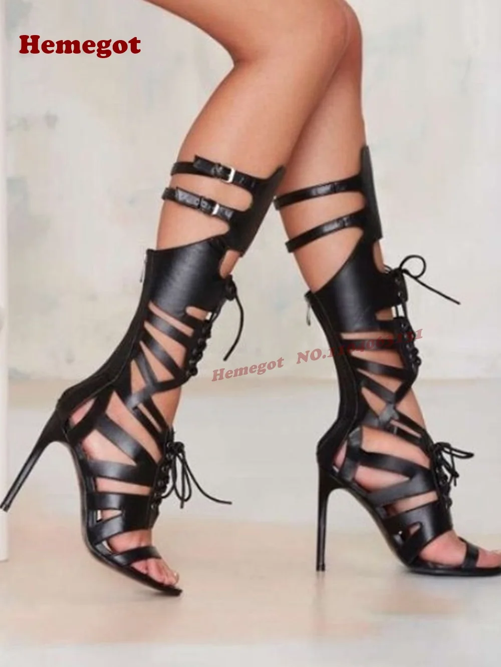 Color Blocking Lace-Up Gladiator Sandals Peep Toe Patchwork Stiletto Heels Women's Sandals Motorcycle Shoes Zipper Luxury Summer