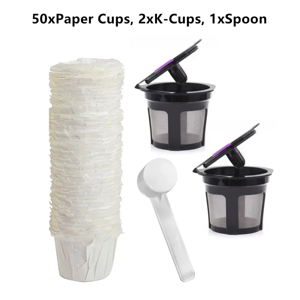 Reusable Single Serve K-cup Filter Basket With Paper Cups And Spoon For Keurig Coffee Maker/K-Mini/K-Classic/K-Compact Home