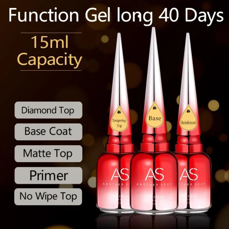 AS 15ml Diamond Top Coat Gel Esmalte de uñas Soak Off UV LED Esmalte de gel No-Wipe High Shine Temperado Top Coat Gel