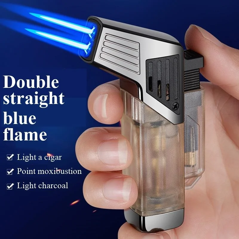 Simple Stylish Outdoor Windproof Butane Gas Lighter Portable Powerful Dual Flame Straight Forward Multifunctional Cigar Lighter