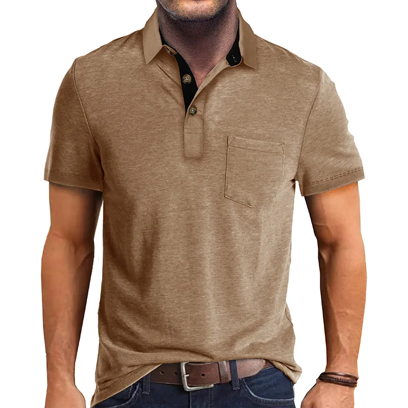 

P24001 Summer Solid Color Good Quality Polo Shirts For Man Business Casual Loose Lapel Cotton Short Sleeve T-Shirts Male Tops