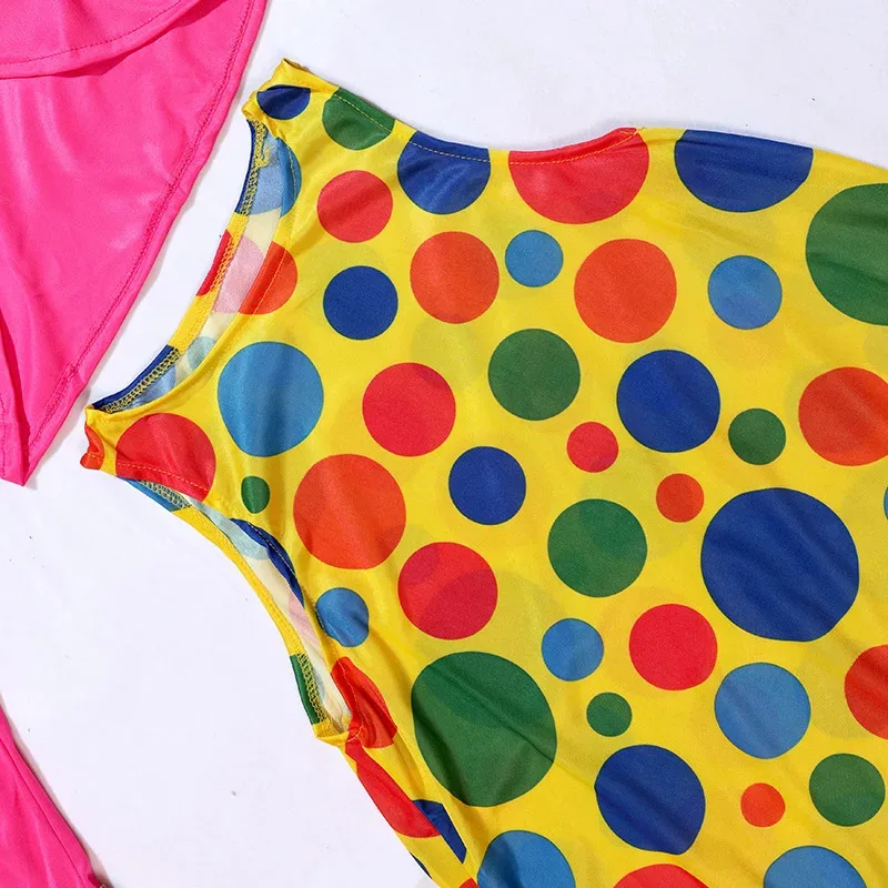 Новая модель радужного циркового клоуна, костюм для косплея, смешной Джокер, наряд для девочек на день рождения, карнавальная вечеринка, сладкие одежды без парика