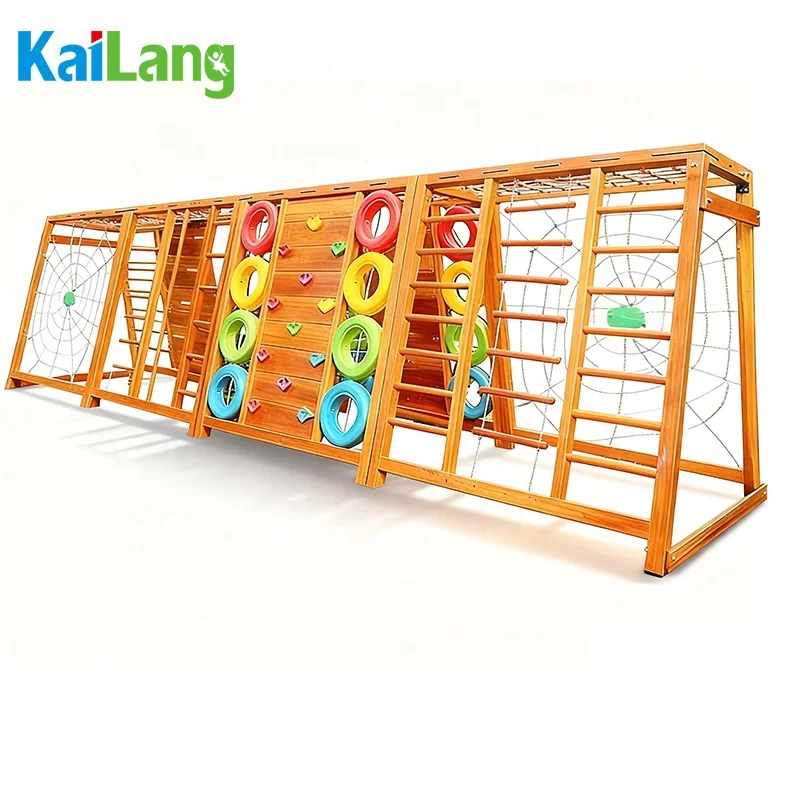 Practical Hot Selling Wooden Amusement Park Outdoor Sports Equipment for Children Wooden Balance Swing Bridge
