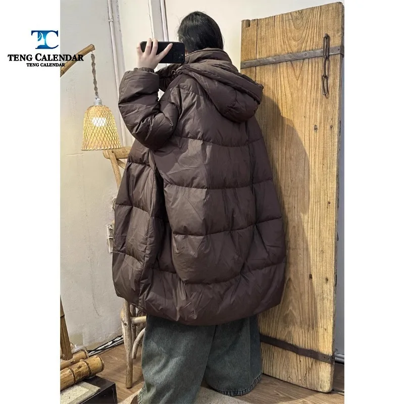 Fashionable European Plus Size Down Jacket, Hooded Canopy A-line Loose White Duck Down Warm Jacket, New Winter 2024 Edition