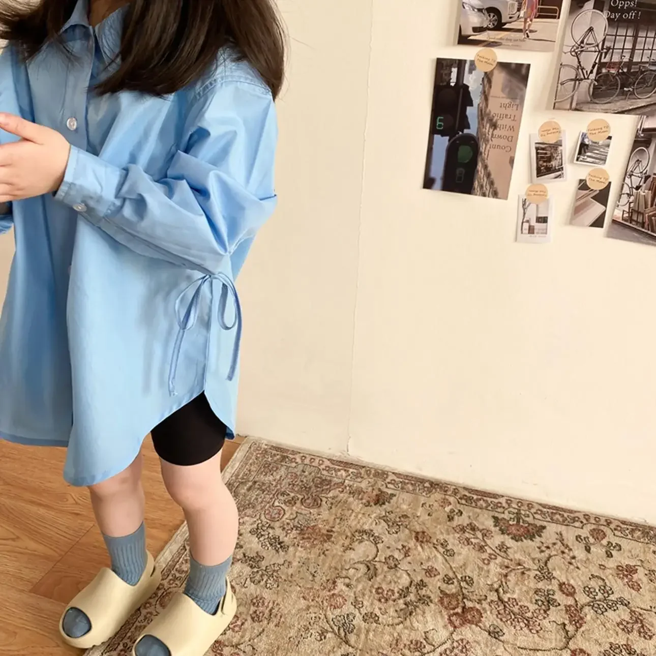 Fashion Baby Girl Blue Shirt Toddler Teen Child Blouses Loose Outfit Long Sleeve Spring Autumn Baby Oversized Clothes 2-11Yrs