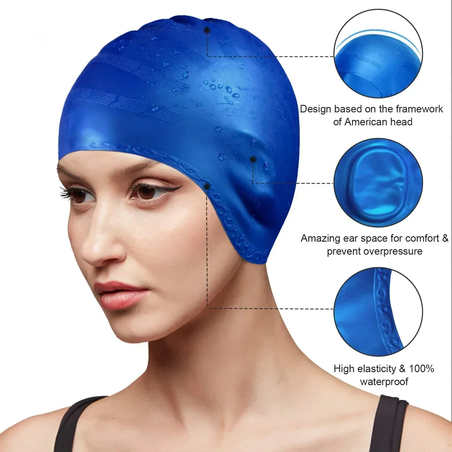 Swimming Cap Silicone Men Ladies Waterproof Cover Ear  Protection 3D Durable Moisture Resistant   Rubber