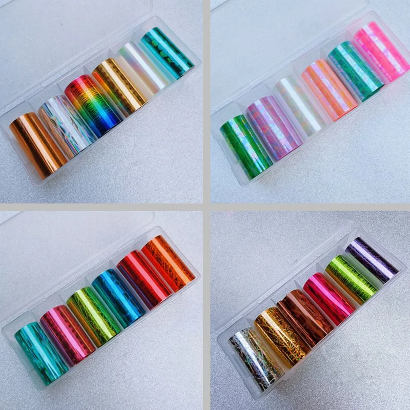 Láminas geométricas de Metal para uñas, papel de transferencia, envolturas de uñas camaleón, decoraciones de Arte de uñas de mármol de agua DIY, 6 rollos