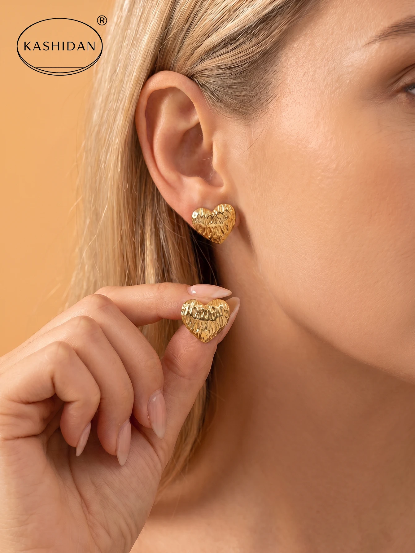 Fashion Stainless Steel Heart Stud Earrings for Women Chunky Molten Lava Wrinkled Texture Statement Earrings
