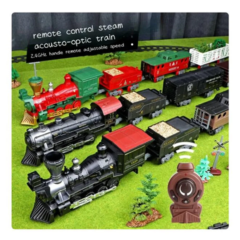 Elektrische Zug Spielzeug Fernbedienung Rauchen Lokomotive Schienen Montieren DIY Tracks Set Klassisches Spielzeug für Kinder RC Schiene Zug