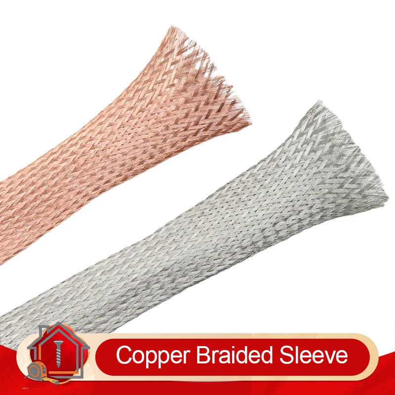 1/5/10m Braided Sleeve Pure Copper / Tinned Copper 4mm - 28mm Wire Cable Protect Shielded Signal Expandable Metal Sheath ﻿