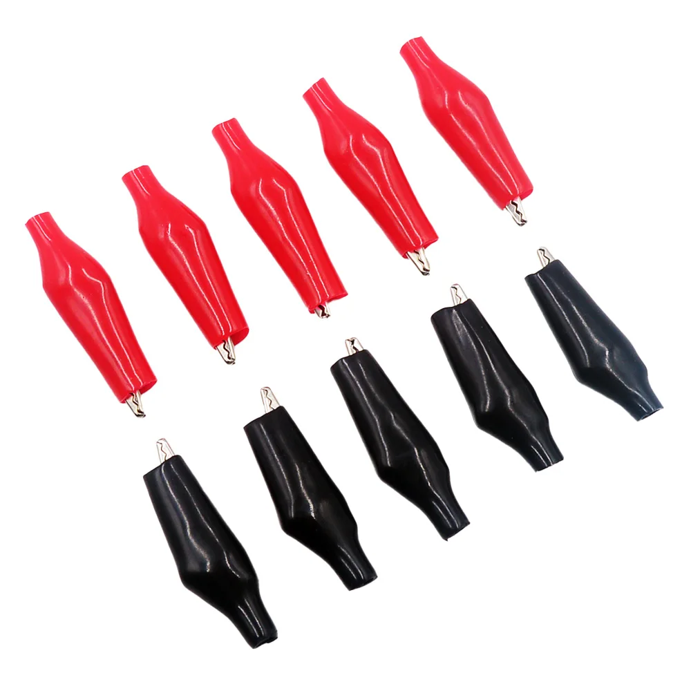 10pcs/lot 28MM Metal Alligator Clip Crocodile Electrical Clamp for Testing Probe Meter Black and Red with Plastic Boot