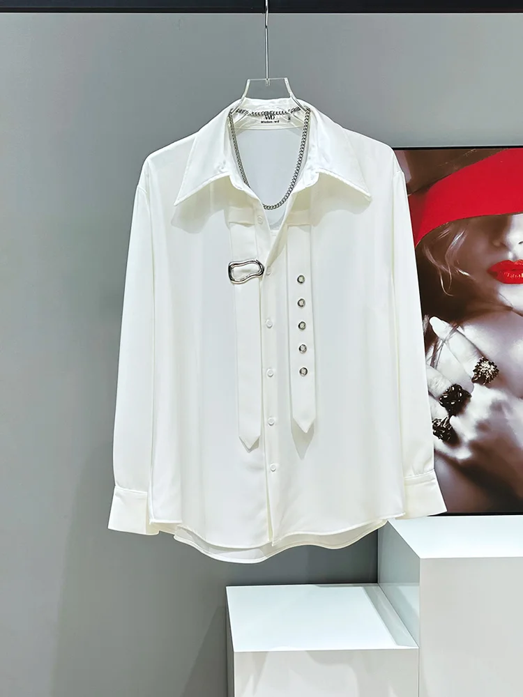 

Мужская рубашка с длинным рукавом и дизайнерскими вставками, свободного кроя, с подплечниками, модная, брендовая, молодежная, с квадратным воротником, на все сезоны