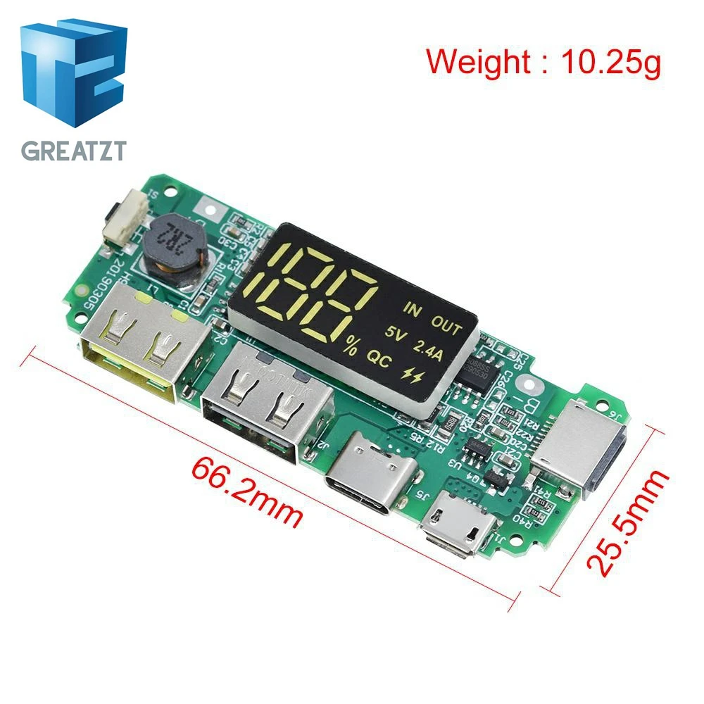 LED Dual USB 5V 2.4A Micro/Type-C USB Mobile Power Bank 18650 Charging Module Lithium Battery Charger Board Circuit Protection