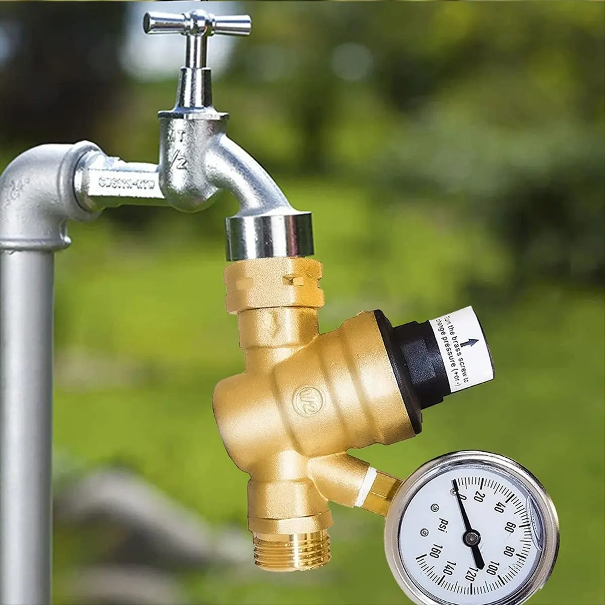 Super Sale RV Water Pressure Regulator Valve Brass with Gauge and Inlet Screened Filter for Camper Trailer