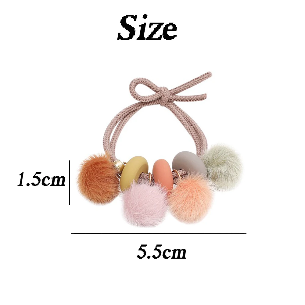 Colorful Pom Pom Balls Hair Ties Kids Girls Cute Elastic Beaded Hair Rope Children Ponytail Holder Rubber Band Headwear