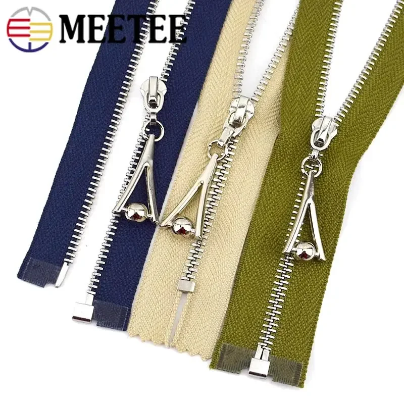 Meetee 2Pcs 3# Metal Zippers Silver Teeth 15-70cm Decorative Zips Repair Kit Bag Purse Garment Coats Sewing Material Accessories