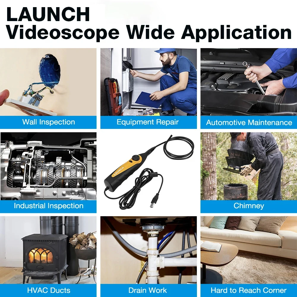 LAUNCH VSP600 Videoscope Endoscope 5.5mm Ultra-Thin Lens HD Wide Application Videoscope Borescope Camera with Light Definition