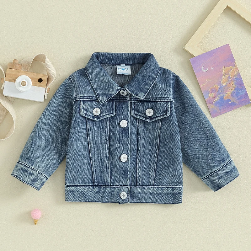 Toddler Baby Girl Jacket Big Lil Sis Matching Set Letter Embroidery Jean Long Sleeve Cardigan Button Denim Coat