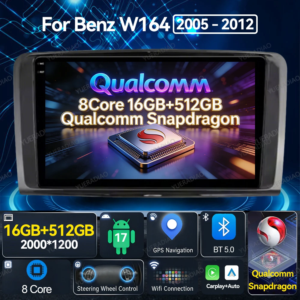 Android 17 Car Radio For Mercedes Benz GL ML W164 ML350 ML500 X164 GL35 GL45 2005 - 2012 GPS NAVI Multimedia Video Player 2DIN