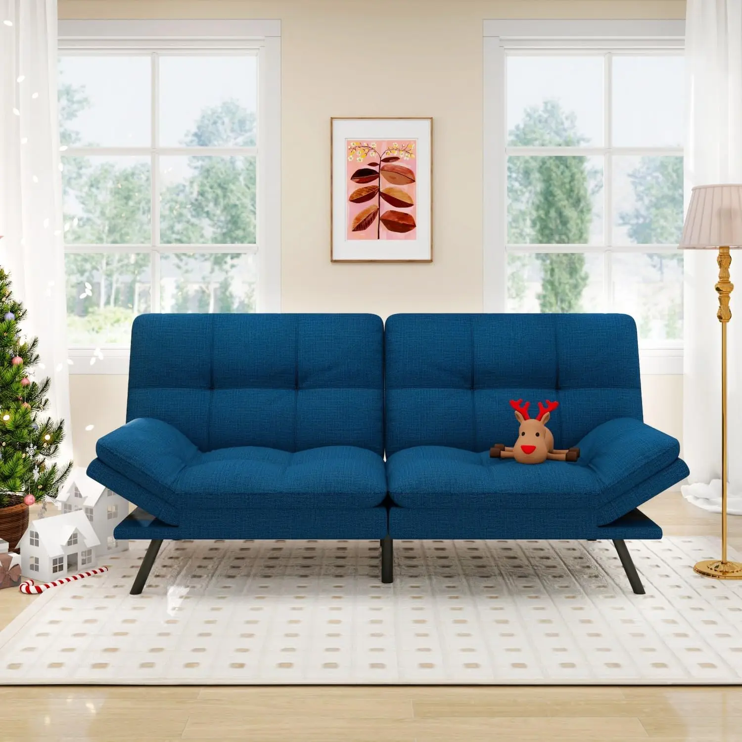 컨버터블 이불 소파 침대, 메모리 폼 이불 소파, 조절 가능한 등받이 및 팔걸이가 있는 모던 러브시트 슬리퍼 소파, 71 인치