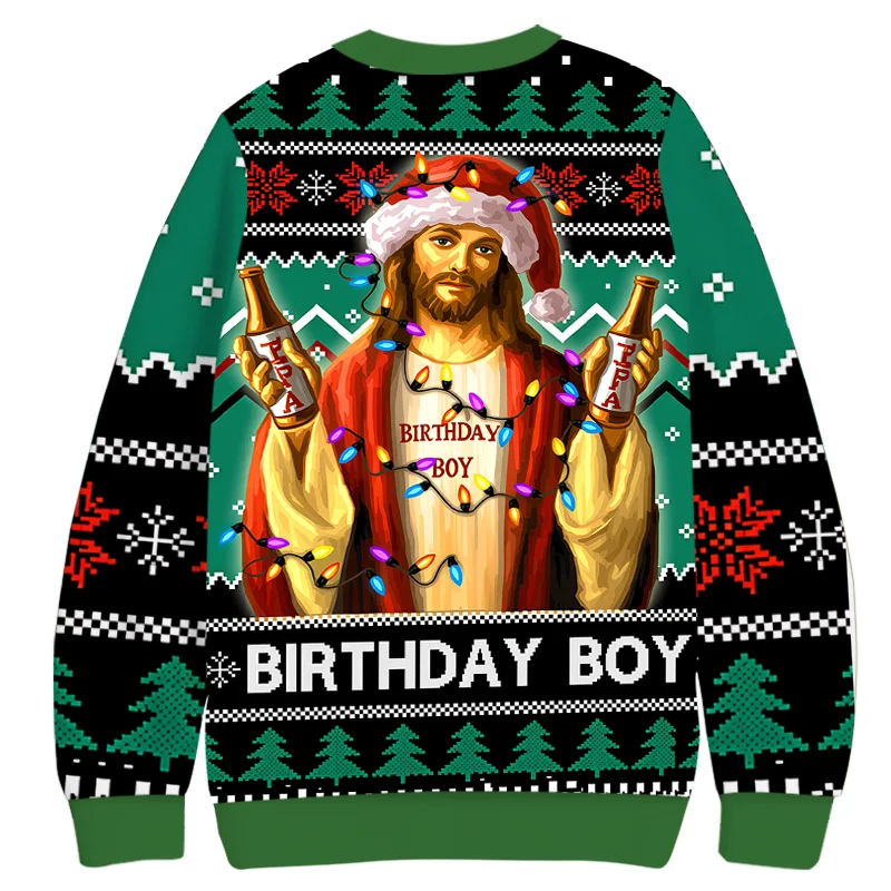 26-27 New Fun Birthday Christmas Hoodie, 3D Thin Velvet Skin Friendly, Children's Family Loose Hooded Ugly Shirt