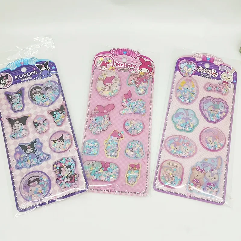 Sanrio 3D Shake Water Sticker Kawaii Hello Kitty Kuromi Three-dimensional Crystal Decoration Handbook Sticker Children's ToyGift