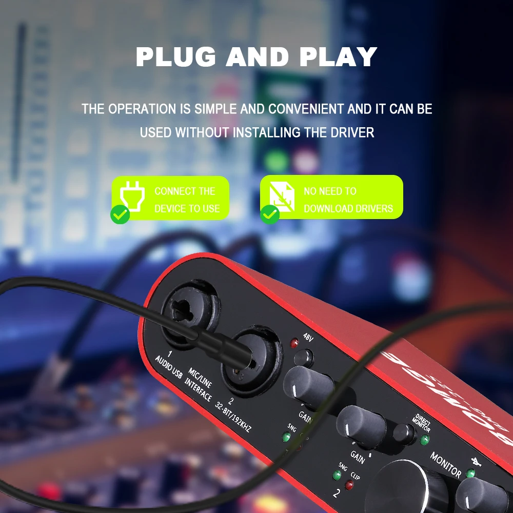 BOMGE, antarmuka audio USB 2 s - Studio Audio Interface With 48V Phantom ulasan dan harga