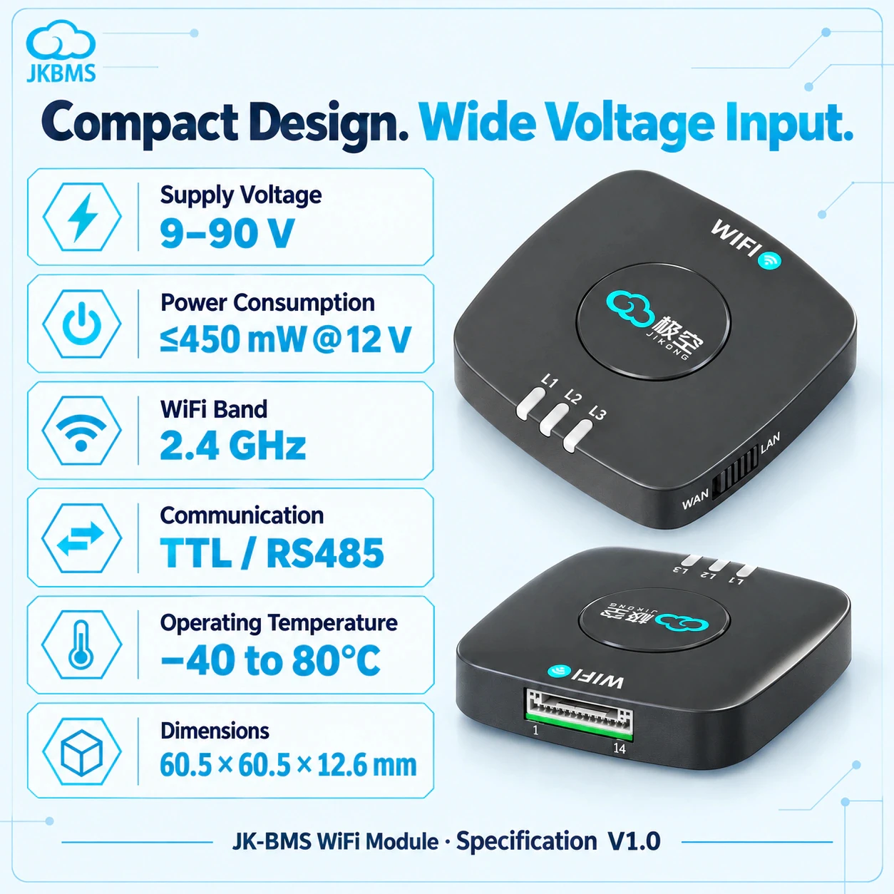 JKBMS Wi Fi Module Remote Monitoring Apply to JKBMS V22 Version Battery Management System RS485 TTL Communicate JIKONG Smart BMS