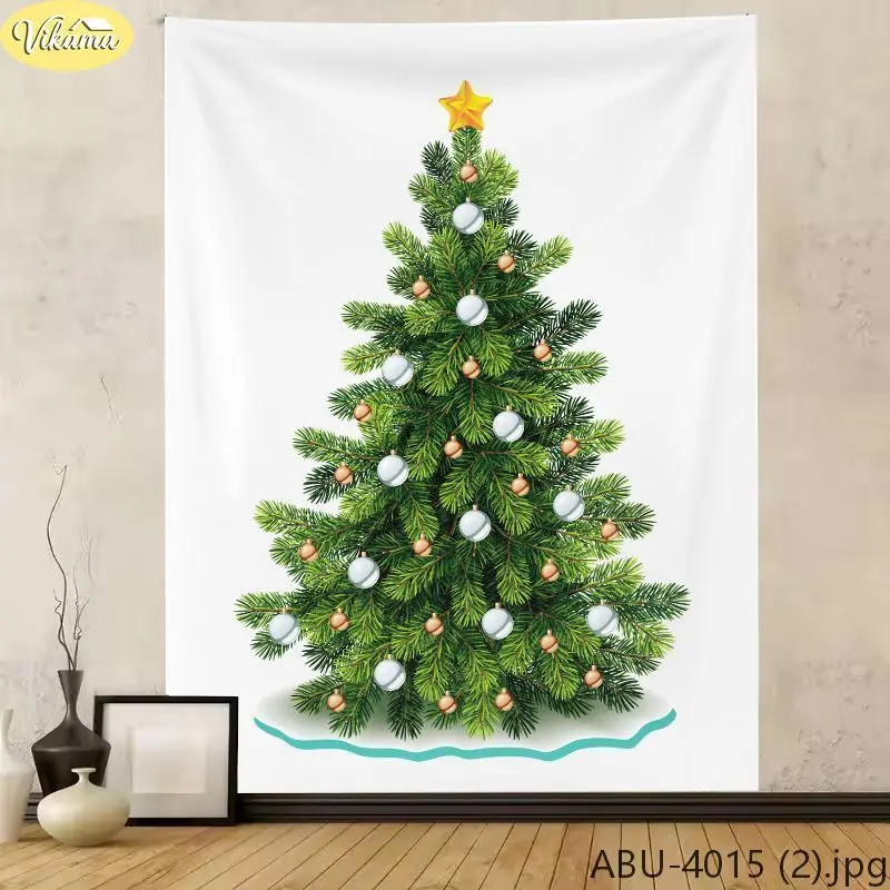 VIKAMA Merry Christmas Tapestry, Minimalist Christmas Tree Ornament Wall Hanging, Home Decor for Bedrooms and Living Rooms