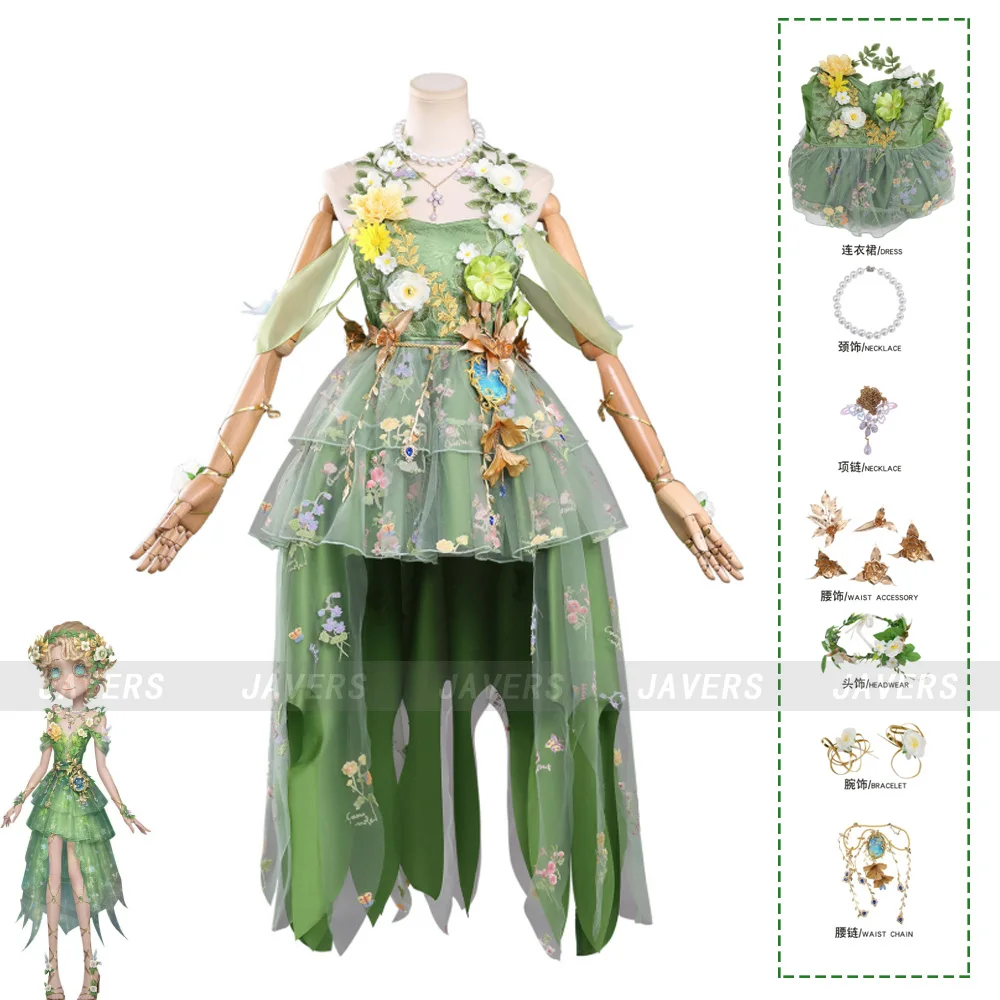 

Emma Woods Gardener Cosplay Costume Game Identity Ⅴ Summer Never Fades Green Fairy Dress Uniform Woman Halloween Carnival Suit
