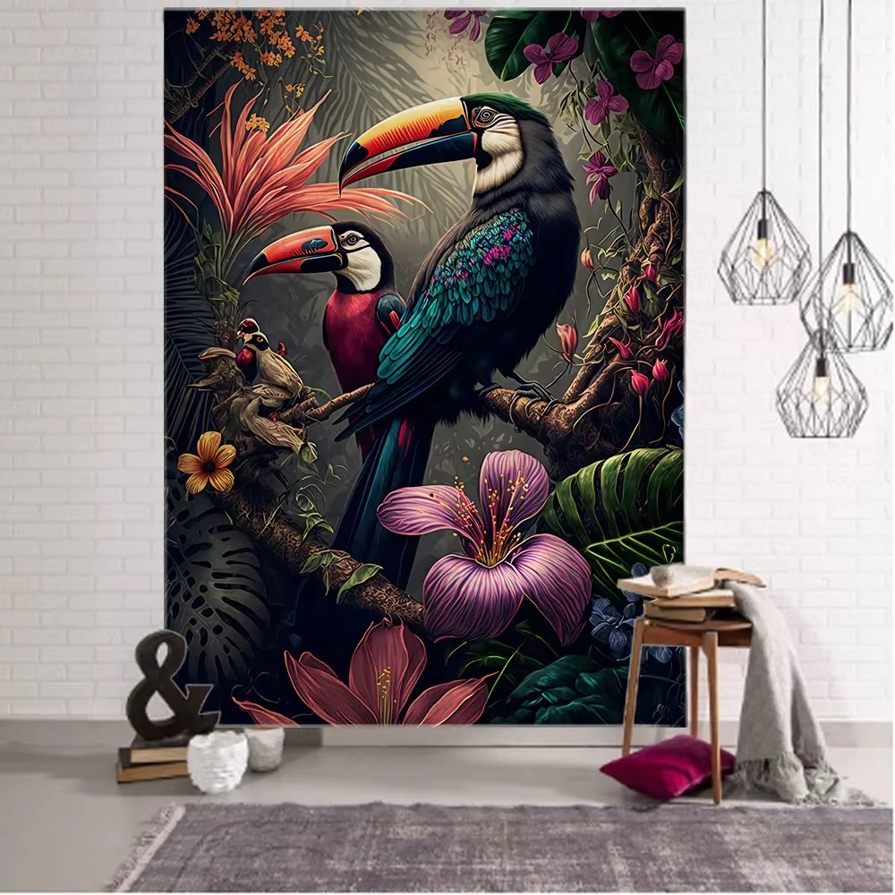 Wandteppich Blume, Vogel, Pflanzen Wandteppich, Tier Wandbehang Tuch, Hippie Kawaii Zimmer Wandteppiche Mandala Dekor Wandteppich