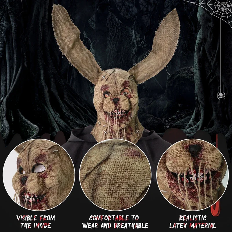 Cafele Bloody Rabbit Bunny Mask Halloween Scary Mask Creepy Halloween Cosplay Costume Props Halloween Party Animal Dress Up