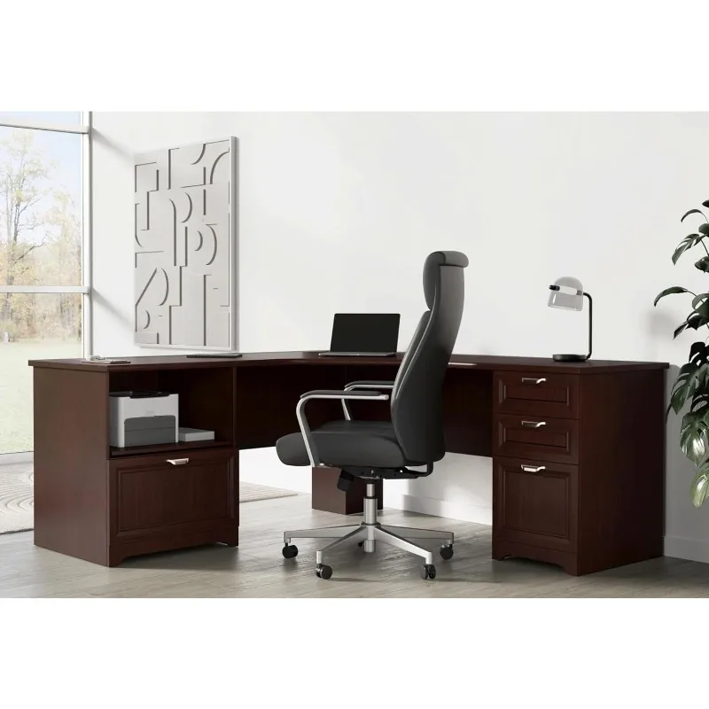 

71"W L-Shaped Corner Desk, Cherry