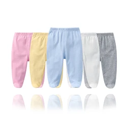 Infant Outfit Foot Binding Elastic Waist Trousers 100% Cotton Solid Color 0-3-6-9-12 Months Newborn Baby Boys Girls Pants